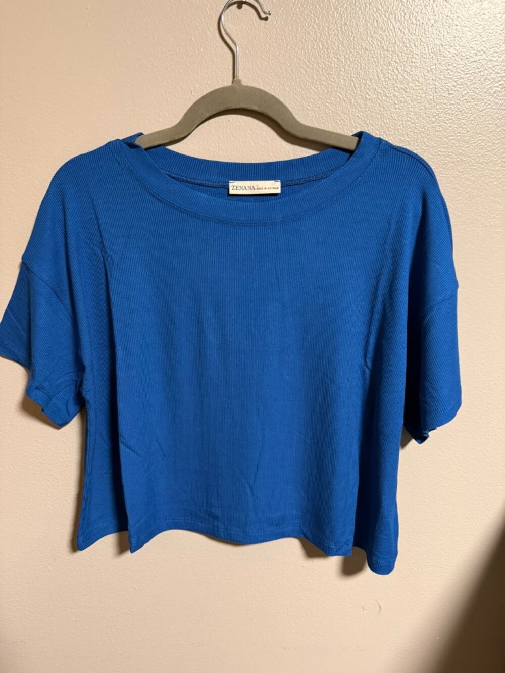 NIP Zenana Classic Blue Cropped Tee Size S, M, L Soft Everyday Basic
